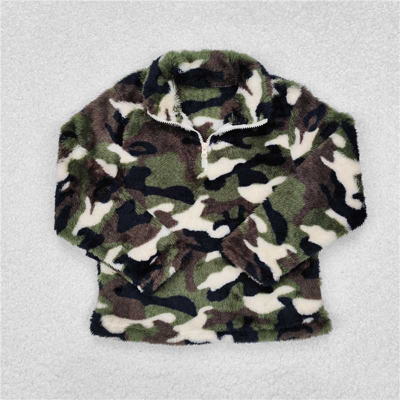 RTS NO MOQ Baby Boys Fall Plush Camouflage Zip-Up Pullover T-Shirt