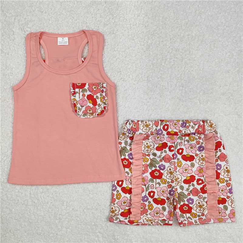 RTS NO MOQ baby Girls Clothes floral short sleeve shorts Sets