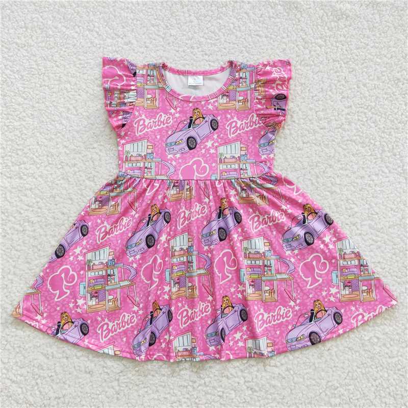 RTS NO MOQ Baby Girl Clothes Barbie Short-sleeved dress