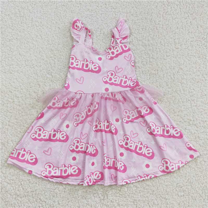 RTS NO MOQ Baby Girl Clothes Barbie Short-sleeved dress