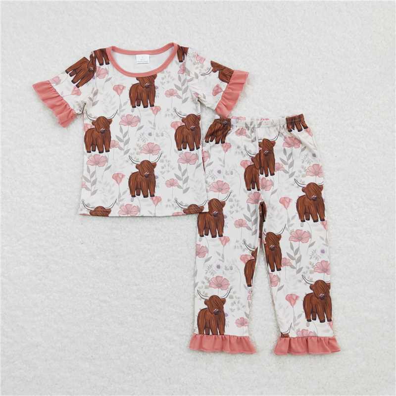 RTS NO MOQ Baby Girl Pocket Short Sleeve Top Pants Pajamas Set