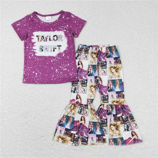 GSPO1140 taylor swift letter purple short-sleeved trousers suit