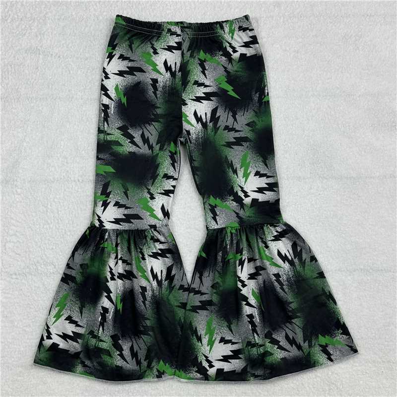 RTS SALES NO MOQ G6-5-7/ Black and green lightning pattern trousers