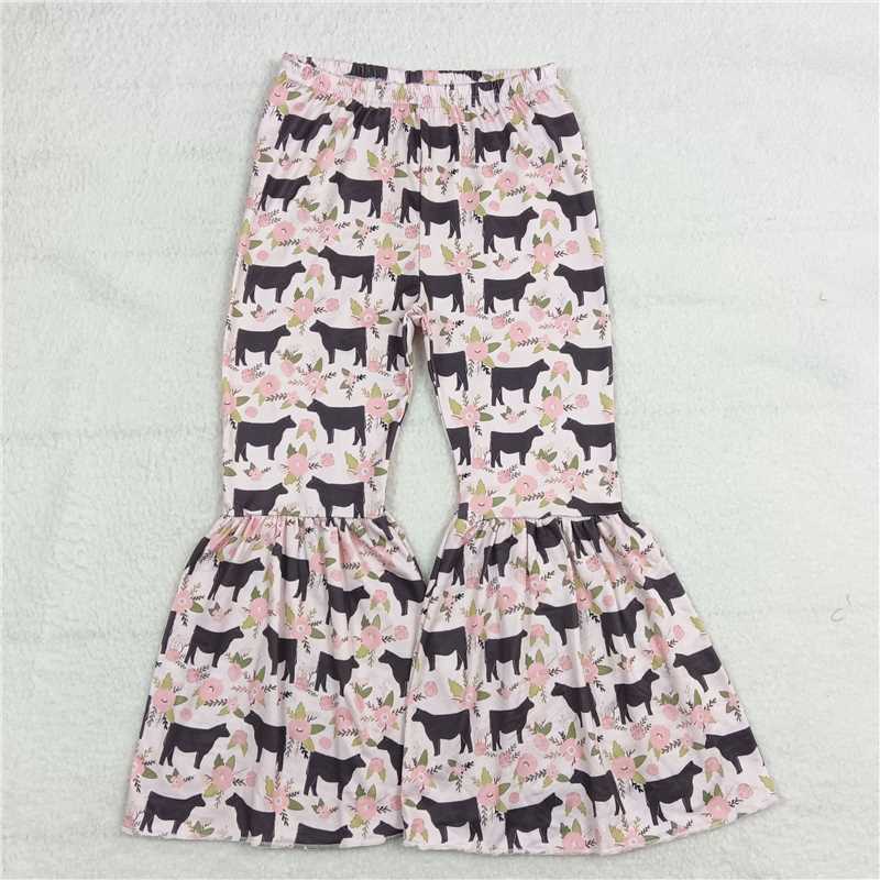 RTS SALES NO MOQ G6-10-4'' Black cow pink flower light pink trousers