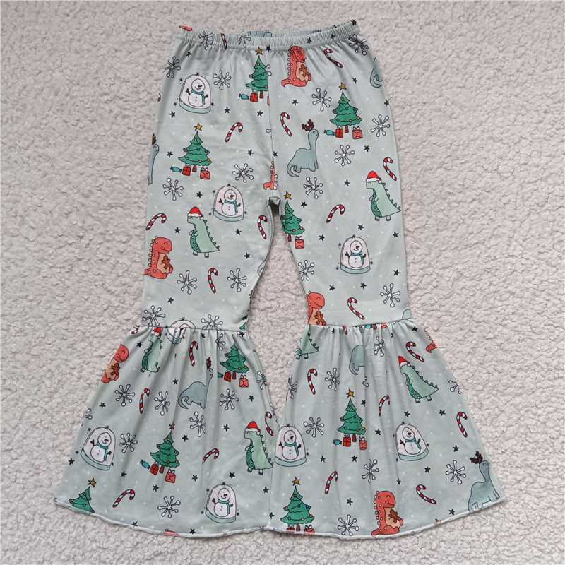 RTS SALES NO MOQ G6-10-5]' Cartoon dinosaur snowman light green trousers