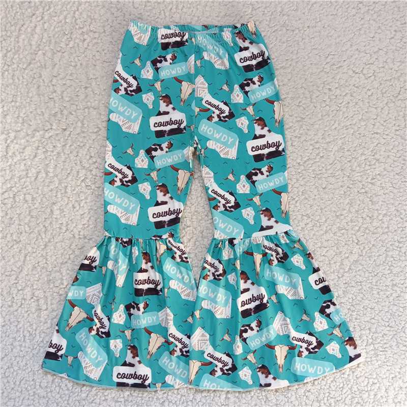 RTS SALES NO MOQ G6-5-3';/ Blue cow-pattern bottle trousers