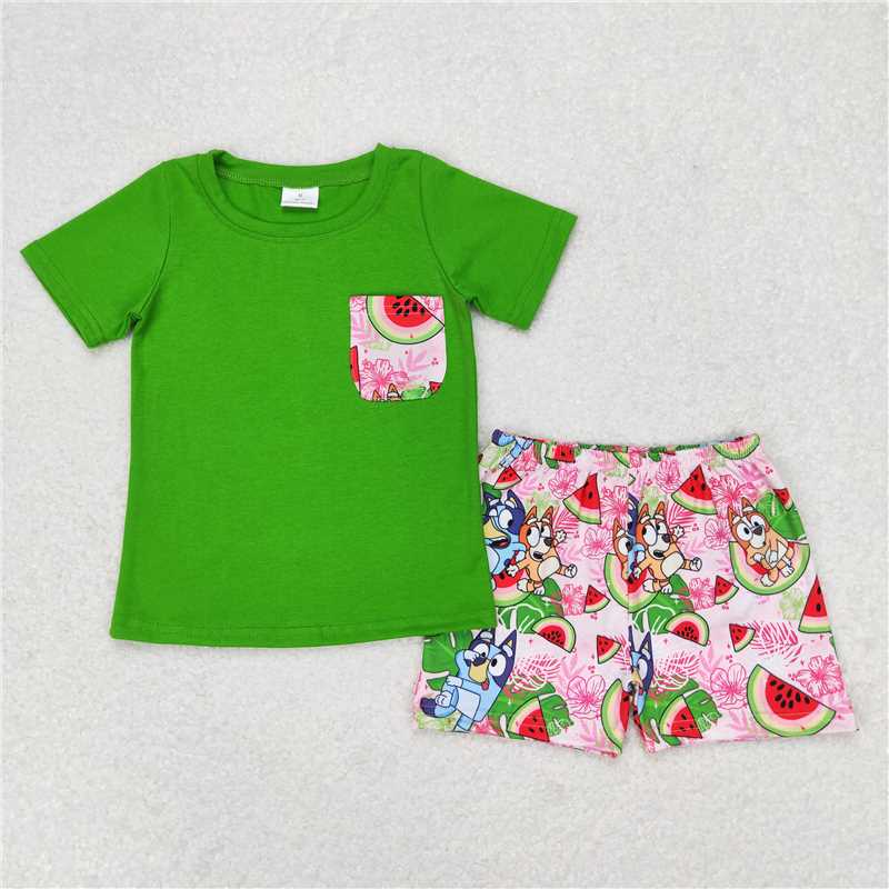 RTSGSSO0859 +BSSO0743 bluey cartoon watermelon green lace sleeveless shorts suit