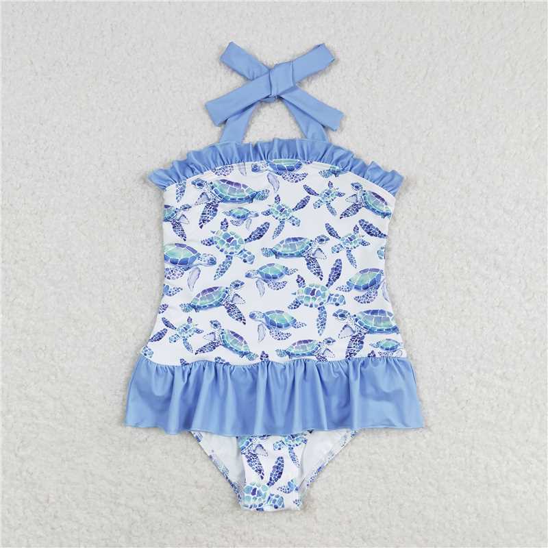 RTS Embroidered turtle blue short-sleeved shorts set
