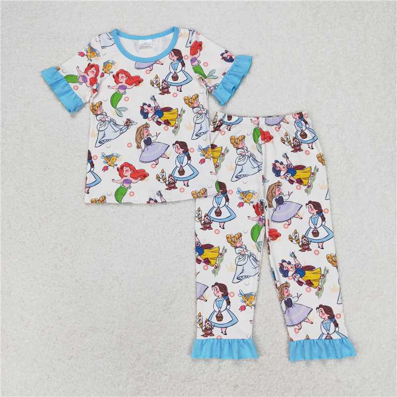 RTS NO MOQ GSD1291 +GSPO1556 Cartoon Blue Lace Short Sleeve Pants