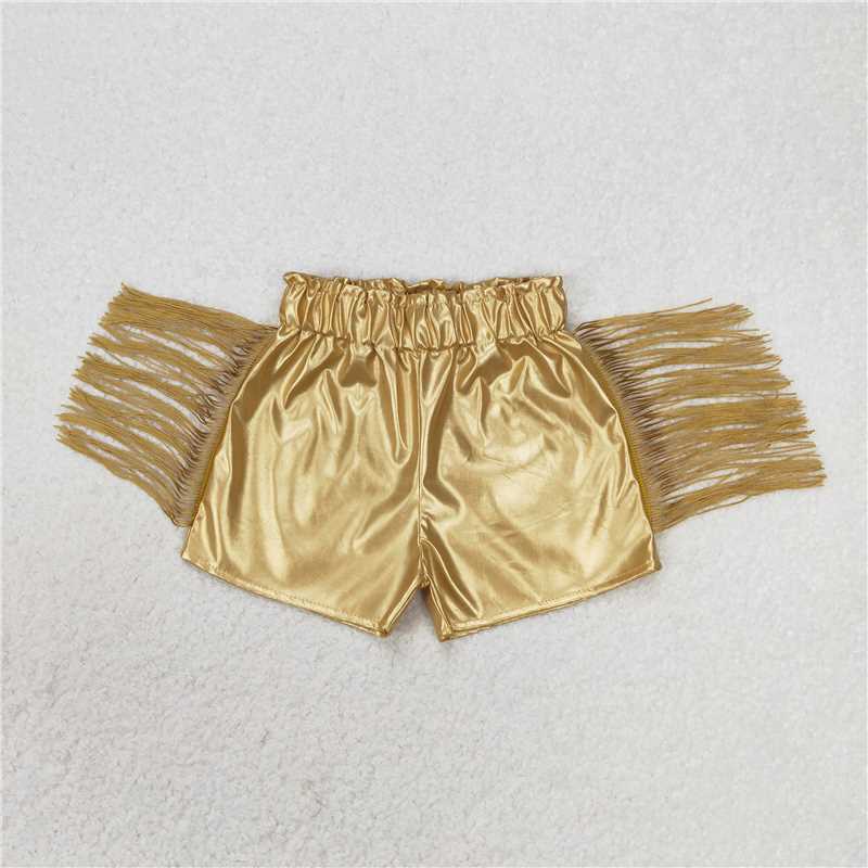 rts no moq baby girl clothes shiny leather tassel shorts