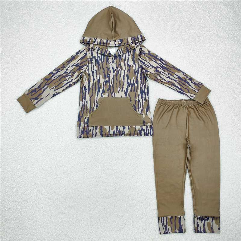 RTS NO MOQ Baby Boys  Camo Hooded Top Pants Clothes Sets