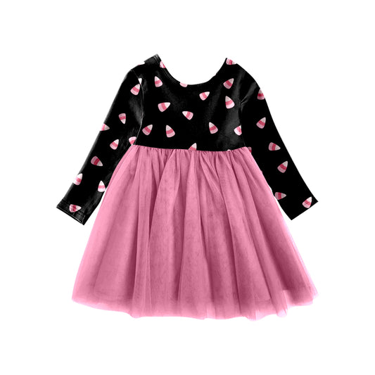 4.27custom moq 5 eta 4-5weeks triangele candy prints black long sleeves pink mesh skirt