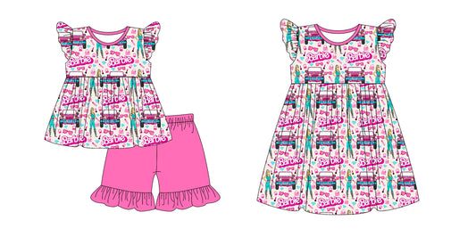 1.3 custom each style moq 5eta 4-6week Sibling Sister barbie baby girl short sleeve shorts sets and dresses match design