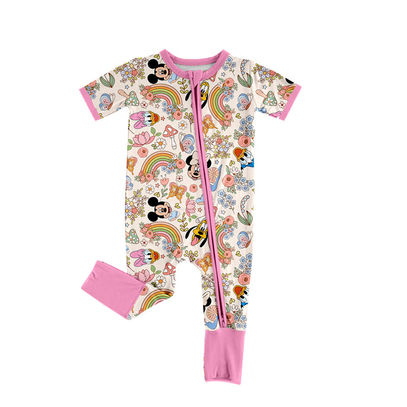 5.2custom each style moq 5eta 4-5week cartoon character ramble prints girls jumpsuits and baby romper