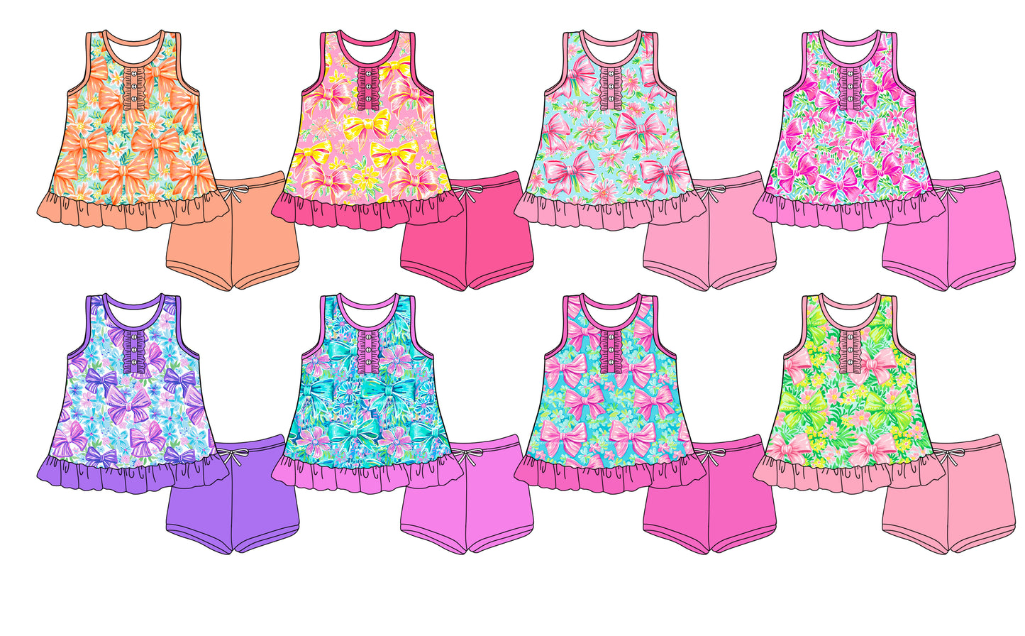 3.15 custom each style moq 5eta 4-6week Sibling Sister baby girls short sleeve set and set 8 match design