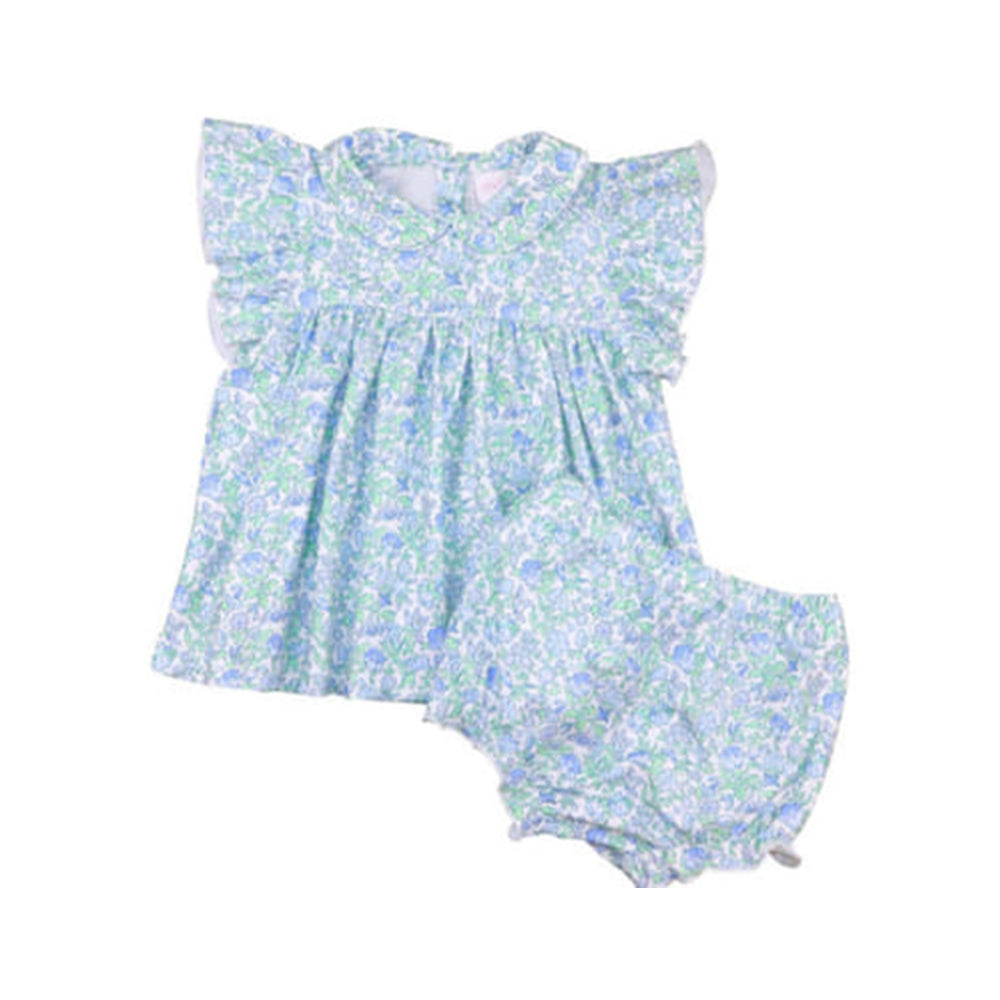 5.10custom each style moq 5eta 4-5week Sibling Sister Blue floral print girls dress and baby rompers match family design