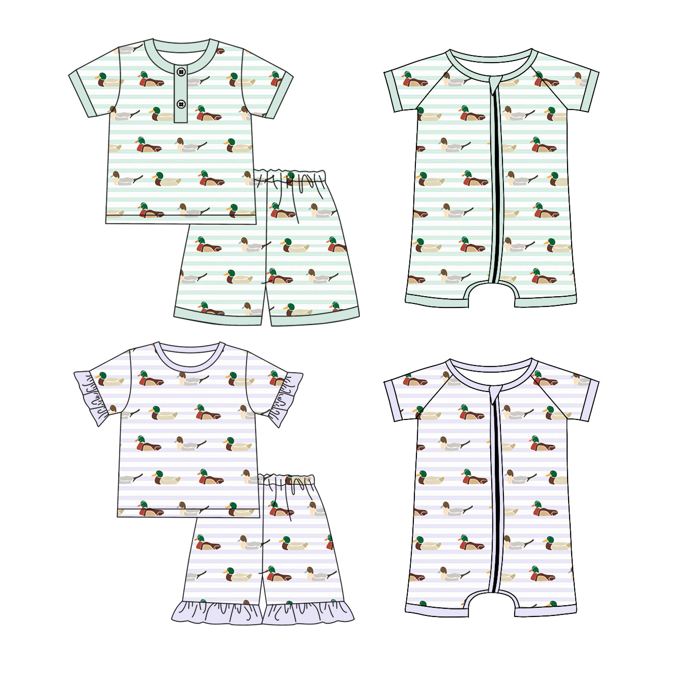 1.11 custom each style moq 5eta 4-6week Sibling Sister duck baby girl short sleeve shorts sets and sets 2 and boy romper and girl romper match design