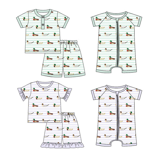 1.11 custom each style moq 5eta 4-6week Sibling Sister duck baby girl short sleeve shorts sets and sets 2 and boy romper and girl romper match design