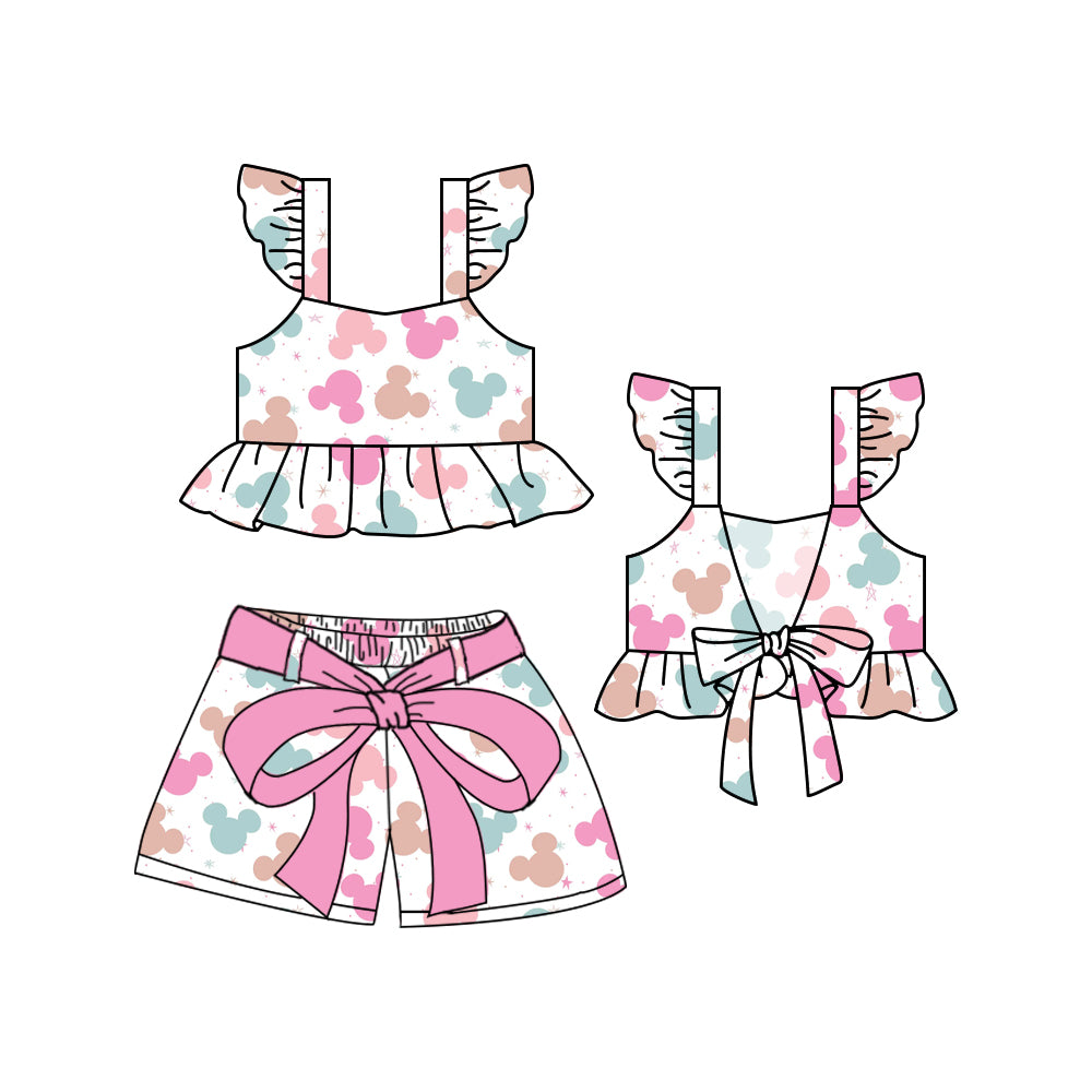 1.18 custom each style moq 5eta 4-6week Sibling Sister baby girls short sleeve shorts sets 1 and sets 2 match design