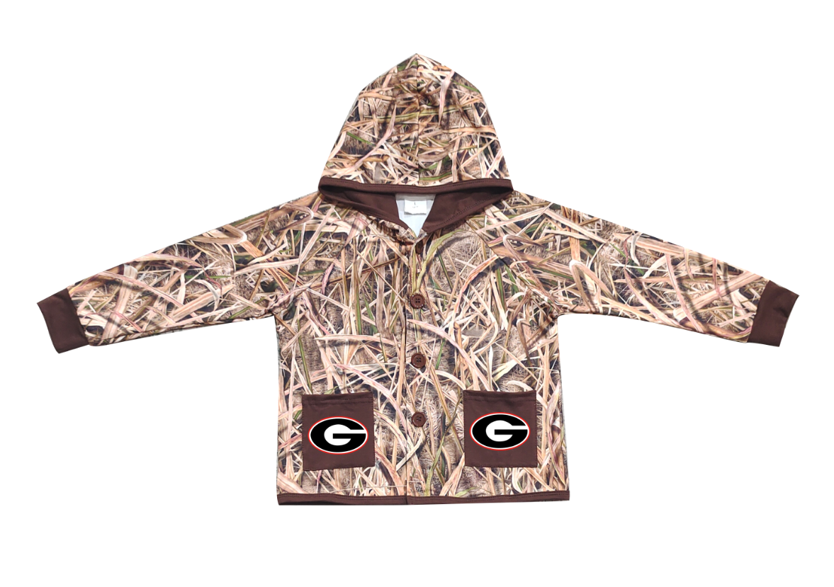 Custom moq 5 mix size milk silk baby boys clothes team summer camouflage button hooded long sleeve top-25.11.25