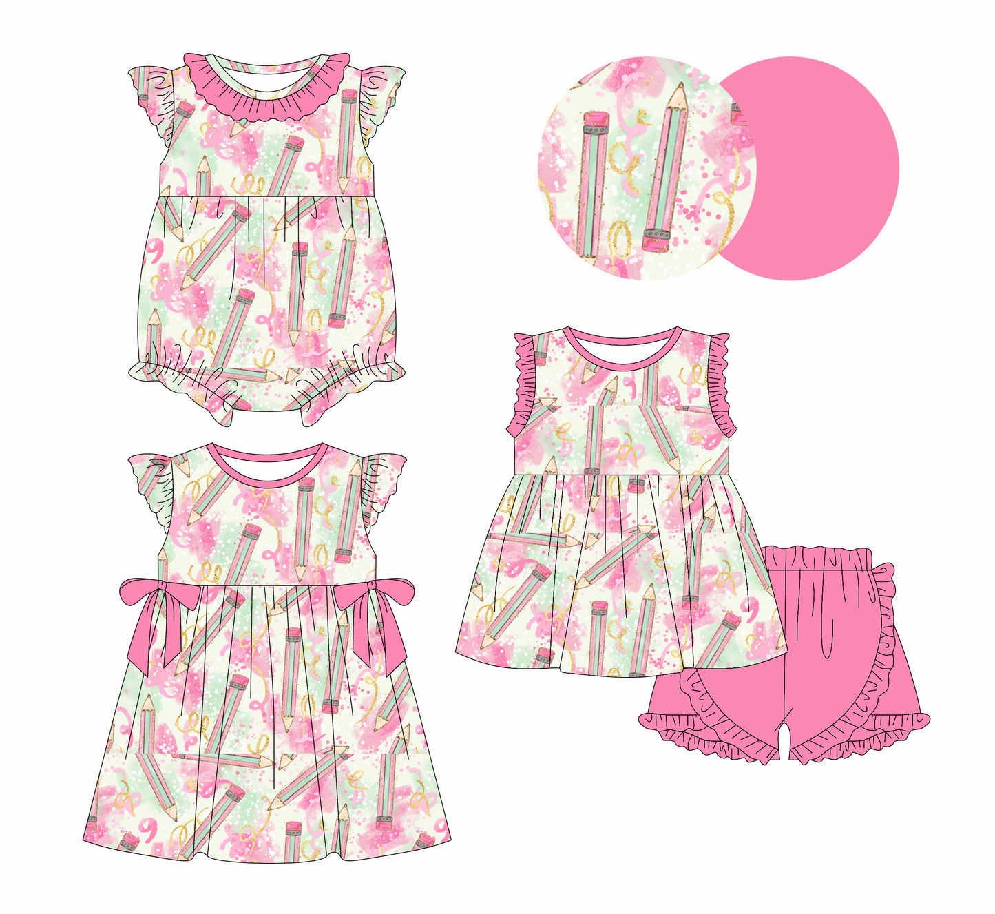 1.6 custom each style moq 5eta 4-6week Sibling Sistes back to school baby girl short sleeve shorts sets and dress and rompers match family design