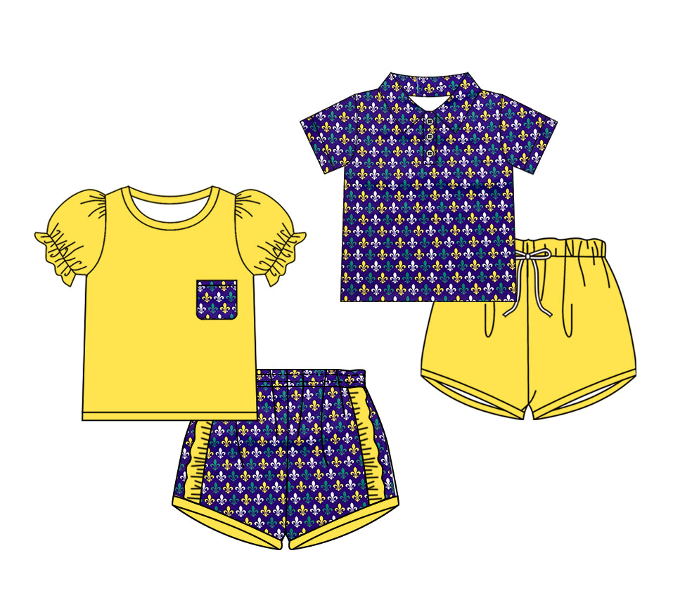 25.11.26 custom each style moq 5 eta 6-8week Sibling Sisters mardi gras baby girl clothes short sleeve shorts sets 2 match family design