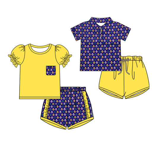 25.11.26 custom each style moq 5 eta 6-8week Sibling Sisters mardi gras baby girl clothes short sleeve shorts sets 2 match family design