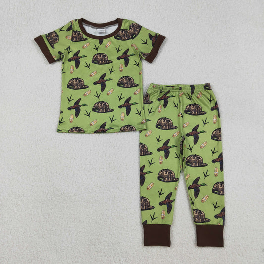 RTS NO MOQ（In Stock) Duck Camouflage Hat Brown-Green Short-Sleeve Long Pants Pajama Set