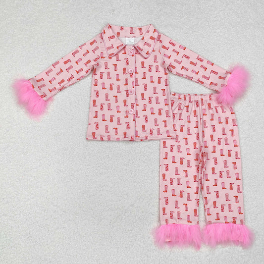 RTS NO MOQ ETA 5/7days arrived GLP1868 Boots pink plush edge long sleeves and long pants pajamas set