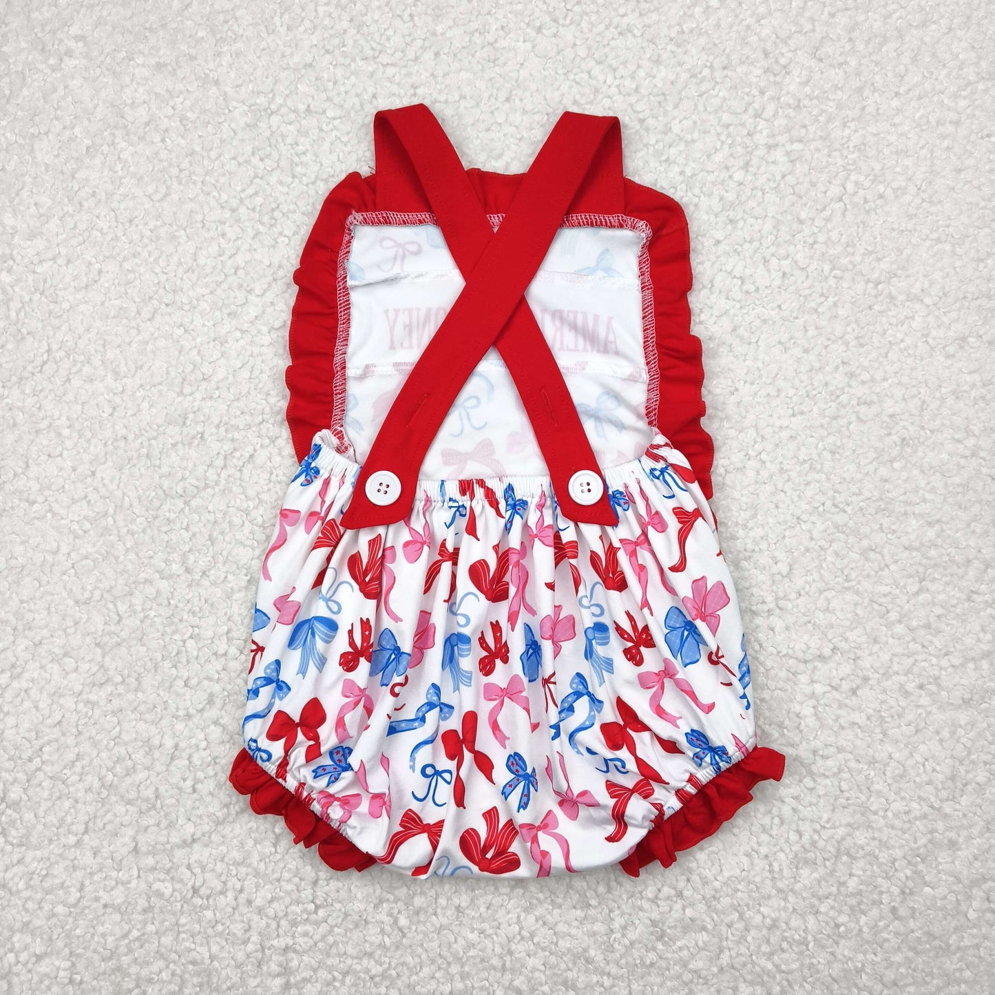 RTS NO MOQ SR3048 american honey letter National Day bow pattern red lace vest jumpsuit