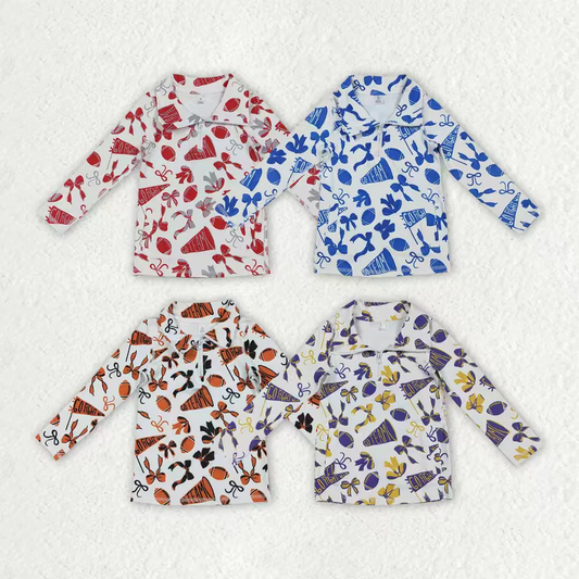 RTS NO MOQ Sibling baby girl clothes team cheer bow long sleeve tops