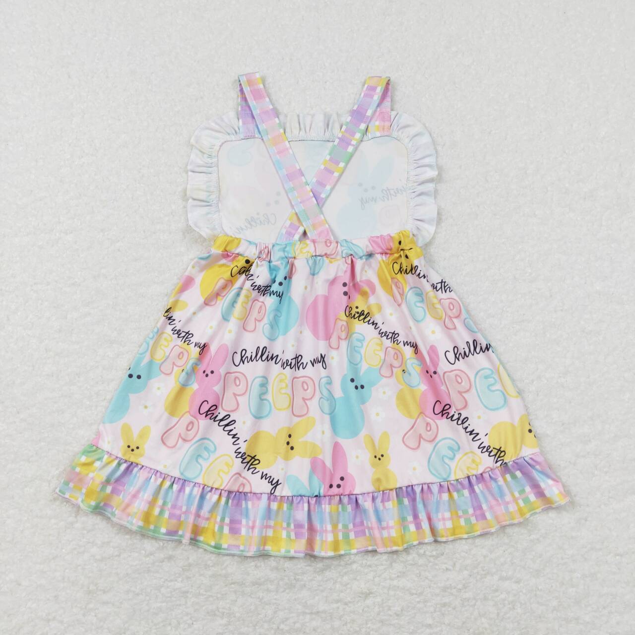 GSD0551 peeps flower rabbit colorful plaid lace suspender skirt