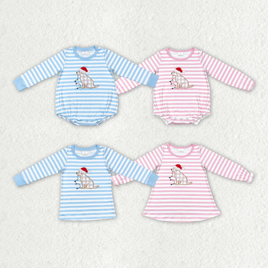RTS NO MOQ Boys Girls Christmas Sibling Dogs Tops Rompers embroidery Christmas embroidery