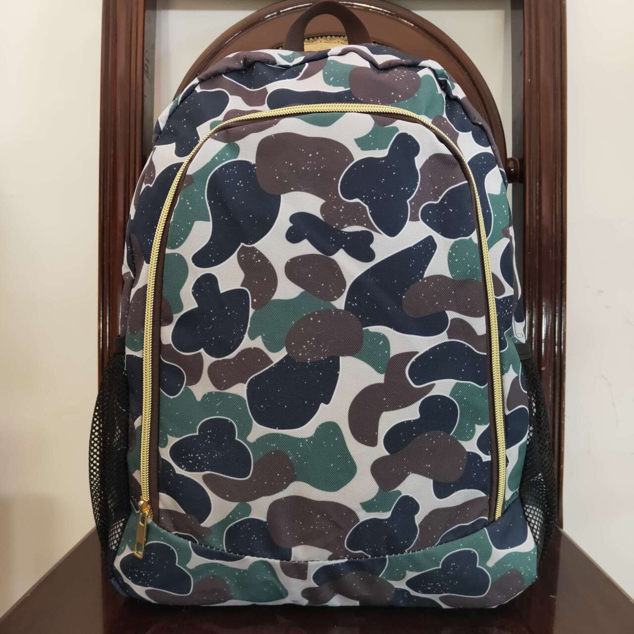 BA0162 Casual brown green camouflage beige backpack