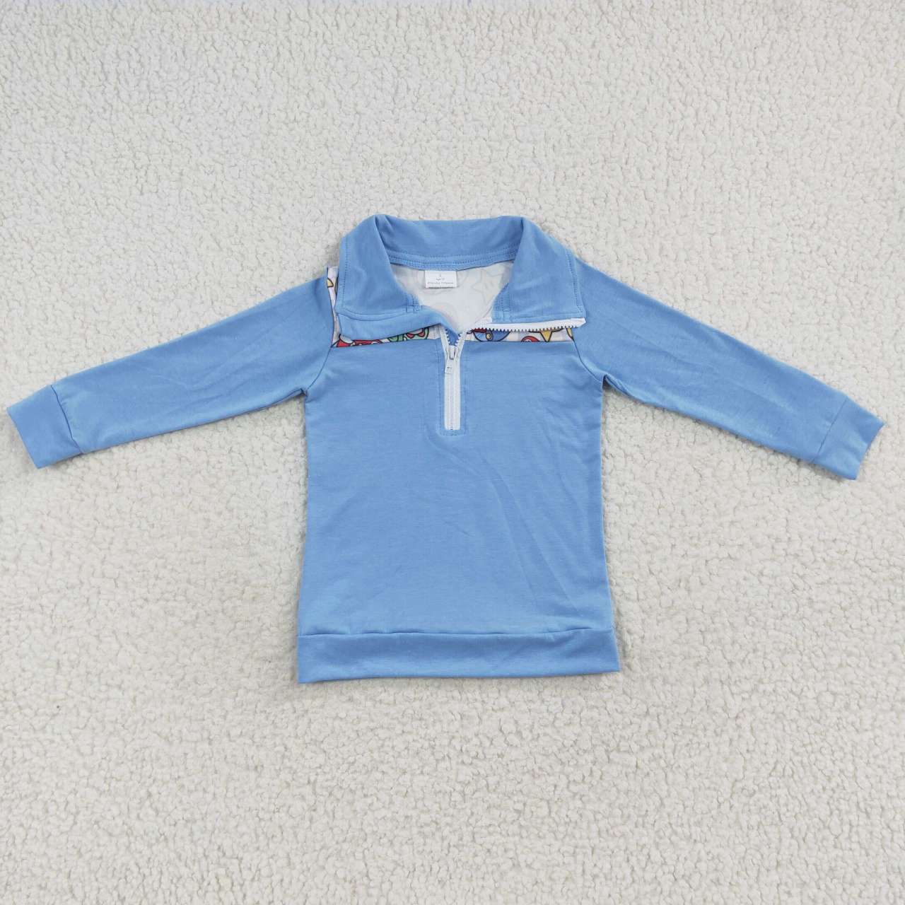 BT0265 Cartoon Mario Dinosaur Light Blue Zipper Long Sleeve Top