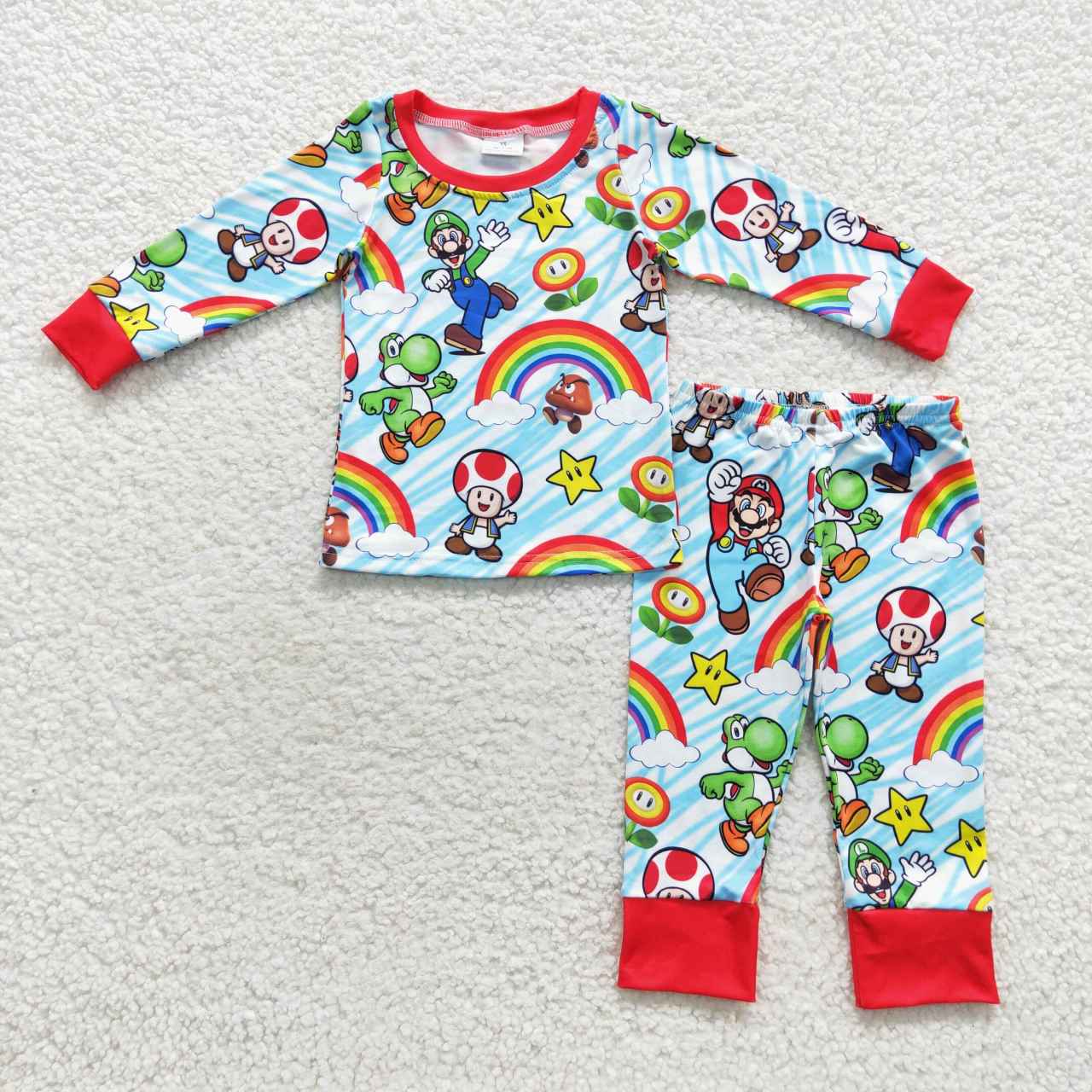 BLP0275 Mario Mushroom Rainbow Red Blue Long Sleeve Pant Set