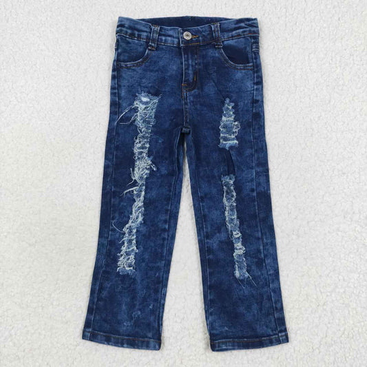 P0197 Dark ripped beggar denim trousers