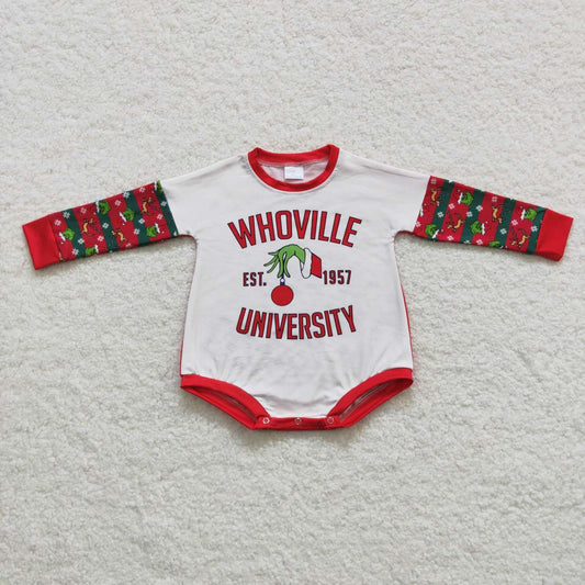 LR0539 whoville letter grinch red and white long-sleeved jumpsuit