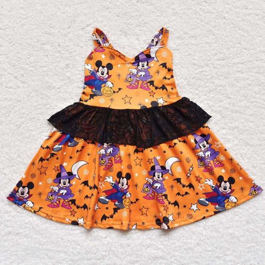 GSD0453 Girls Halloween Pumpkin Mickey Orange Slip Dress