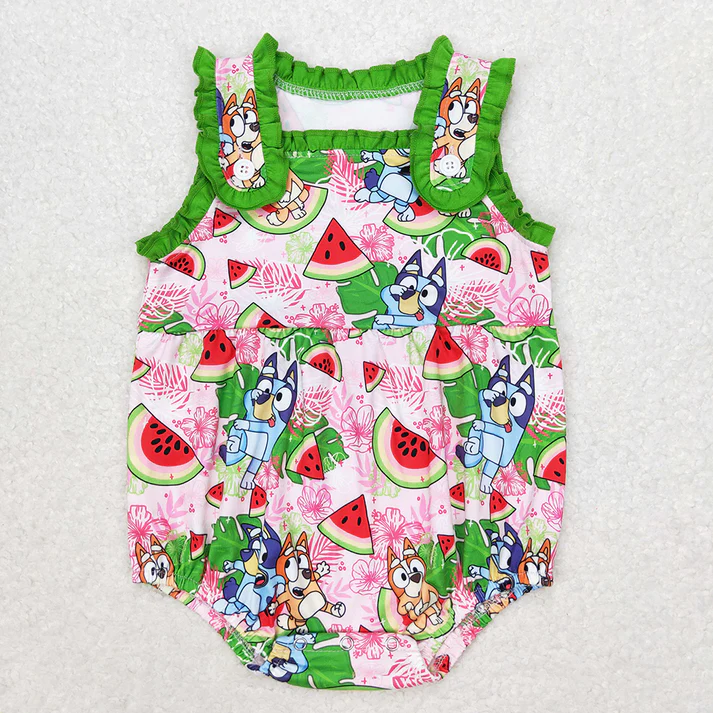 RTS NO MOQ Baby Girls Watermelon Dogs Sibling Brother Rompers Clothes Sets