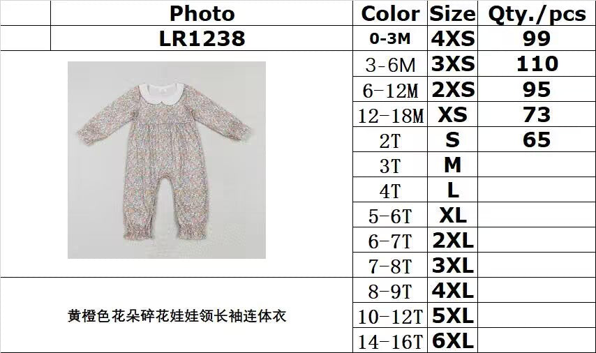 RTS NO MOQ ETA 5/7days arrived LR1238 Yellow-orange floral print long-sleeved jumpsuit with doll collar