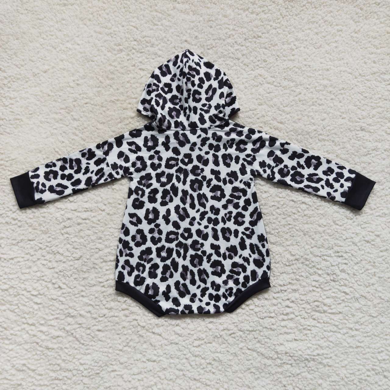 LR0594 Smiley Pocket Black Leopard Print Hooded Long Sleeve Jumpsuit