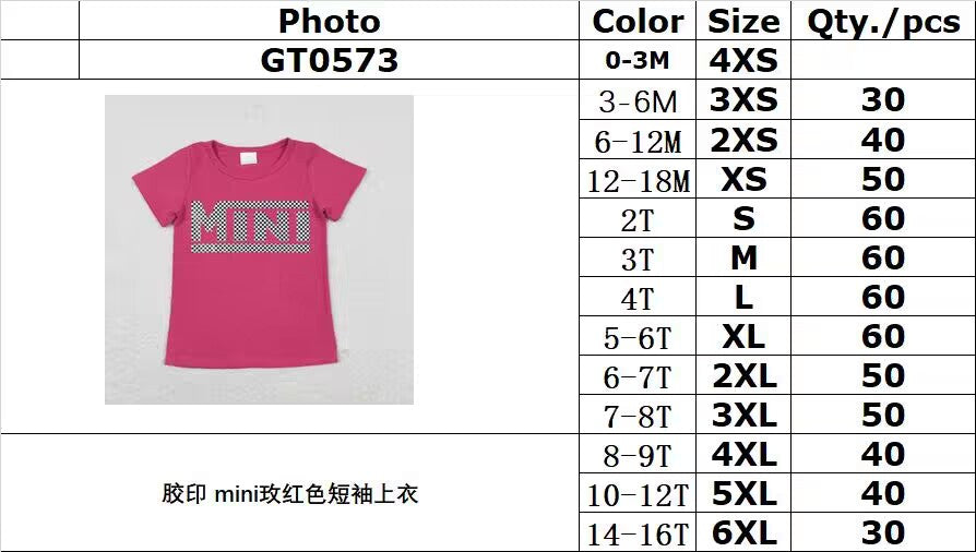 RTS mimi  GT0573Offset printing mini rose red short-sleeved top cotton  viny