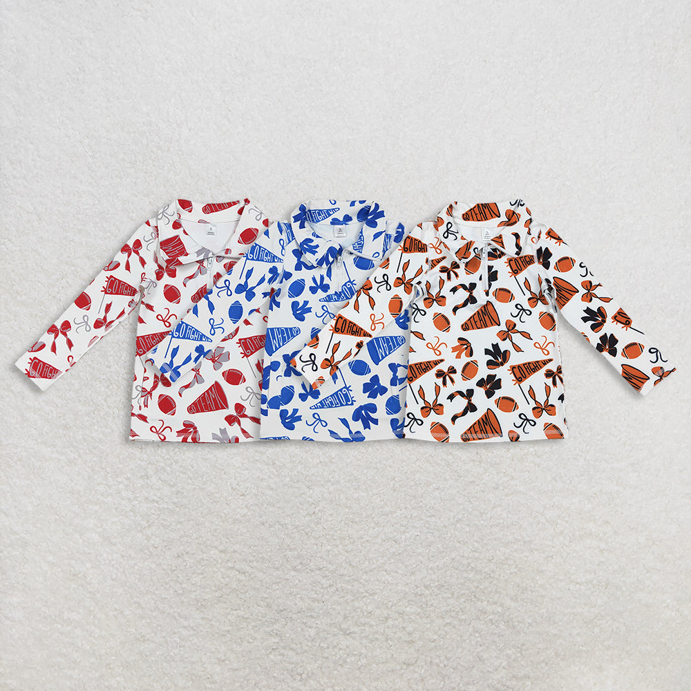 RTS NO MOQ Sibling baby girl clothes team cheer bow long sleeve tops