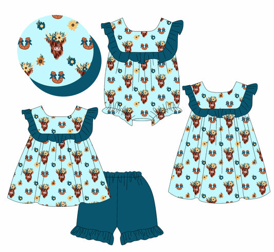 2.7 custom each style moq 5eta 4-6week Sibling Sisters baby girl short sleeve shorts sets and dress and rompers match family design