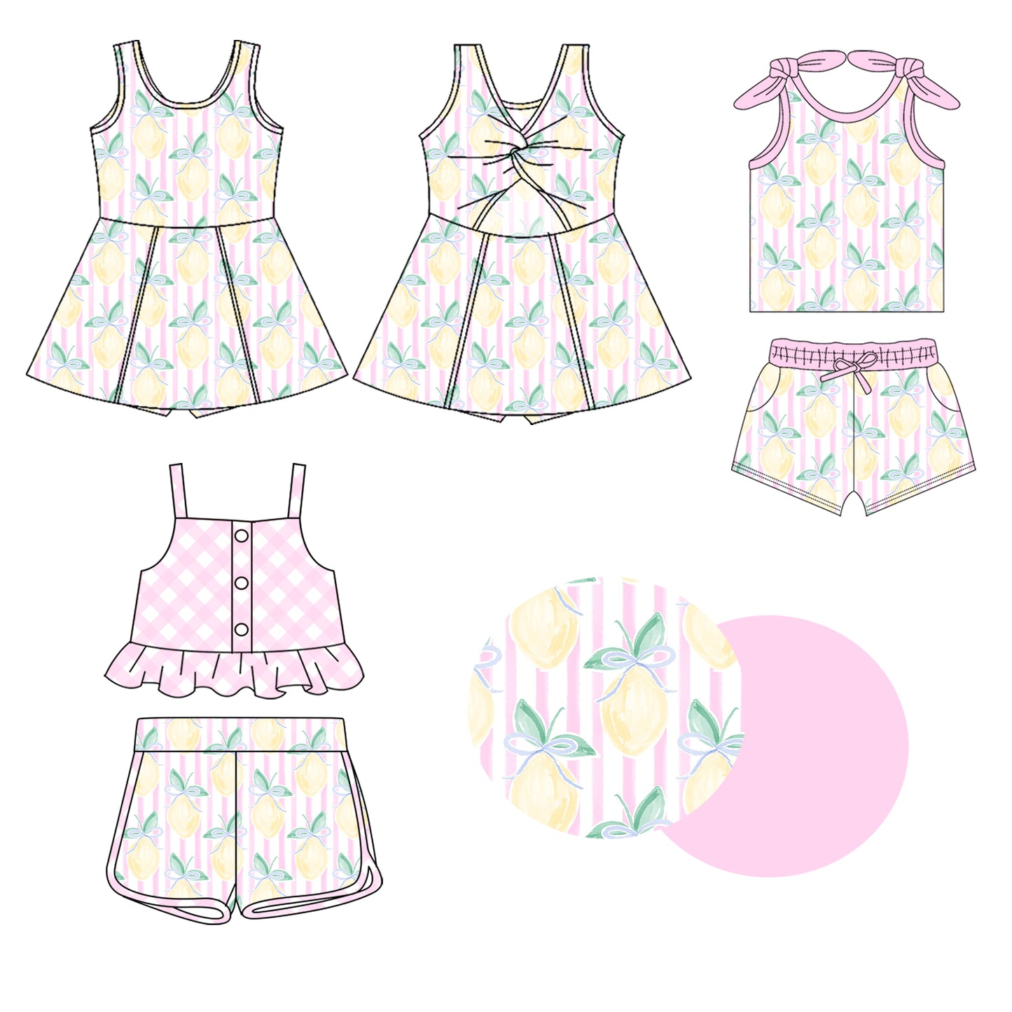 1.21 custom each style moq 5eta 4-6week Sibling Sister lemon baby girl short sleeve shorts sets and sets 2 and dress match design