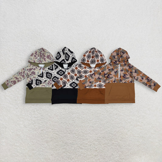 RTS NO MOQ Sibling Baby kid Geometric pullover hooded long sleeve tops