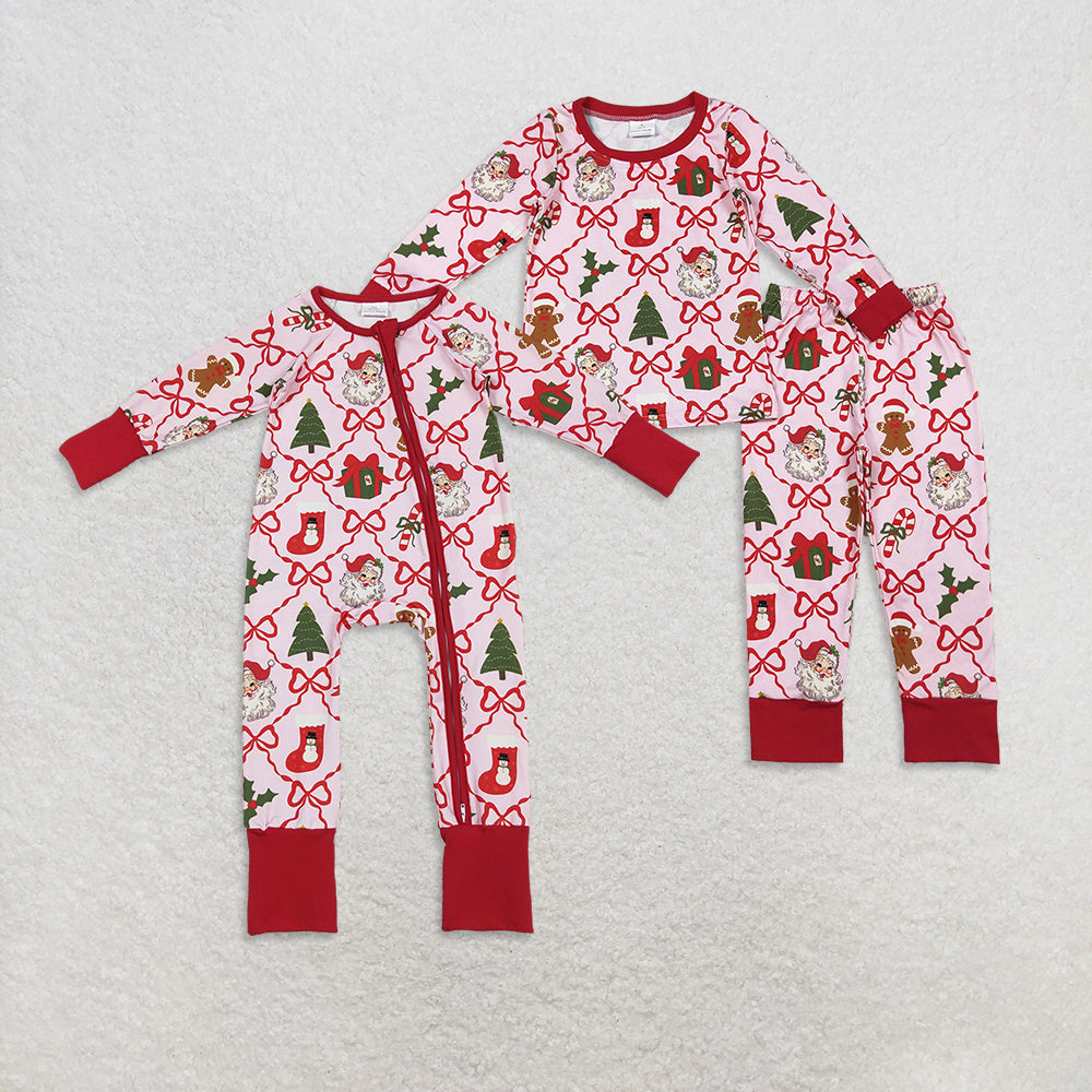12/18m-7/8t RTS NO MOQ Sibling Baby girls clothes Christmas long sleeve pants sets and rompers