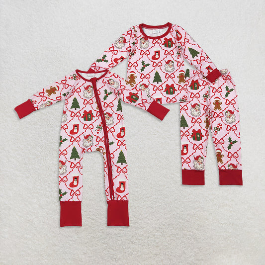 12/18m-7/8t RTS NO MOQ Sibling Baby girls clothes Christmas long sleeve pants sets and rompers