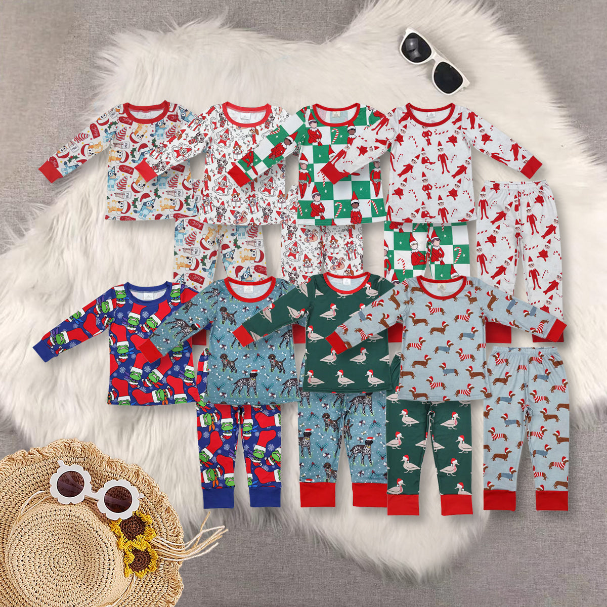 RTS NO MOQ Sibling Baby boys clothes modal Chrsitmas Long Sleeve Pants pajamas Sets